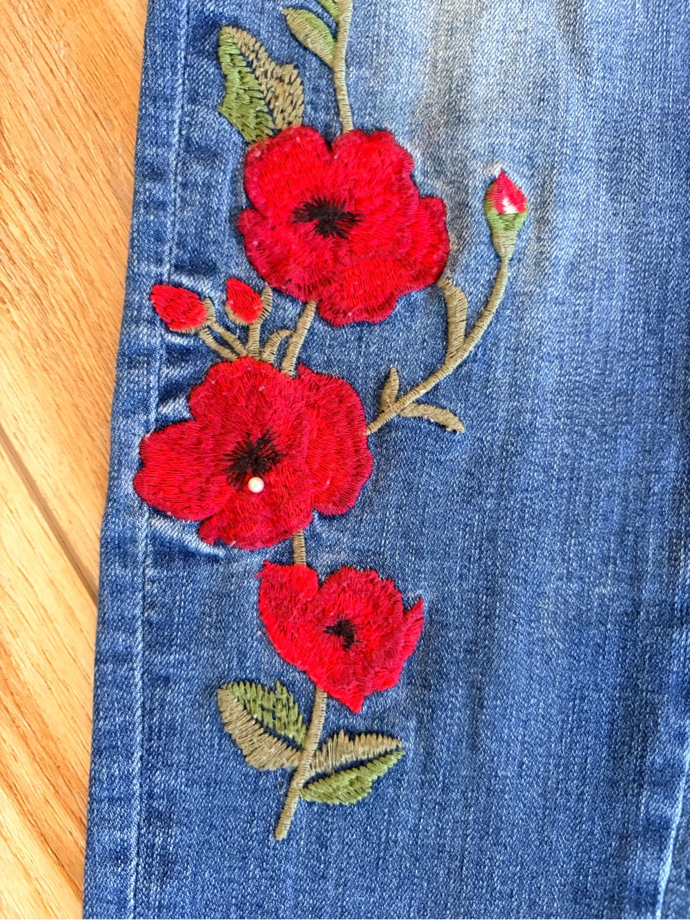 a.n.a Blue Skinny Jeans with Red Floral Embroidery - Picture 2 of 5